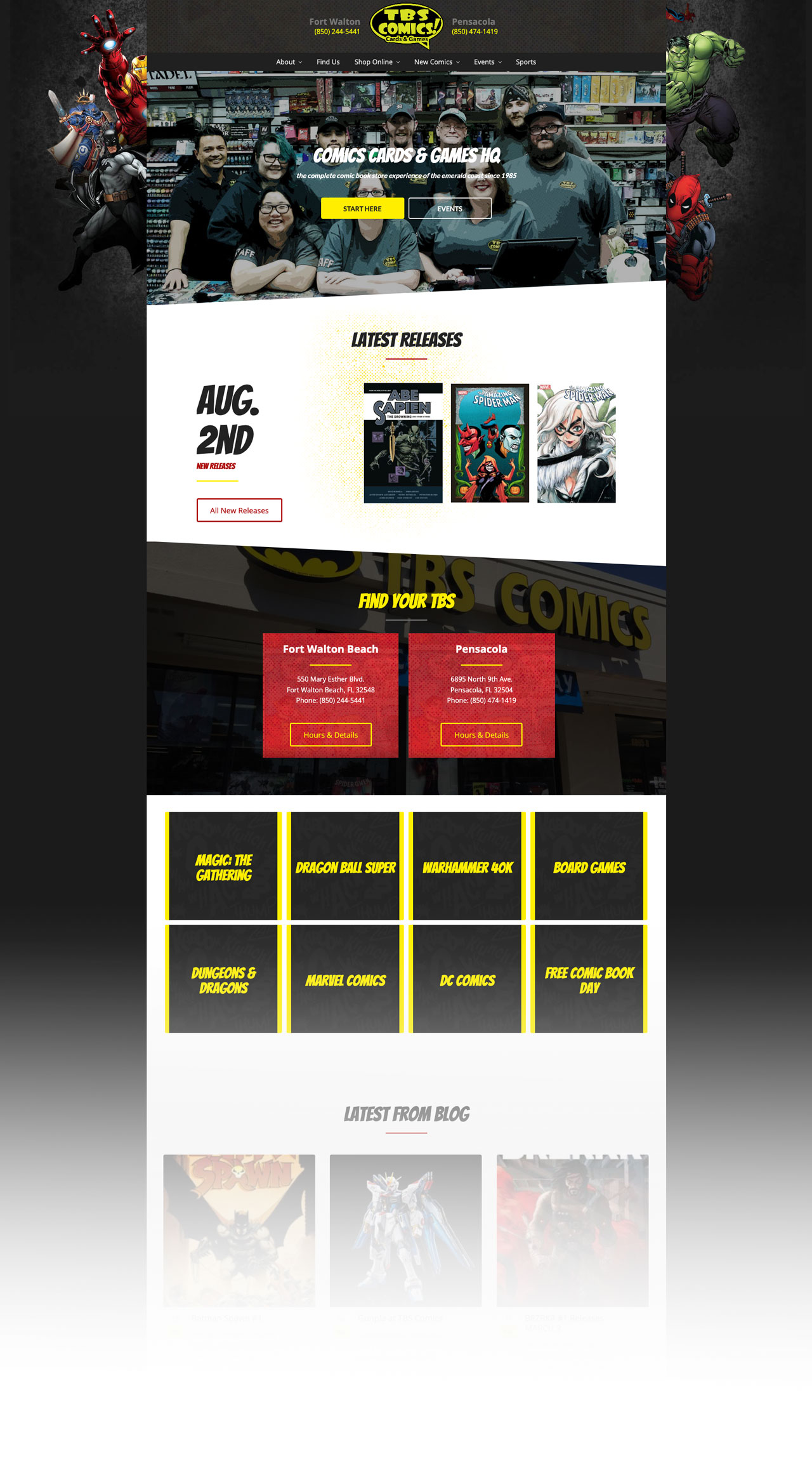 TBS Comics website design Homepage