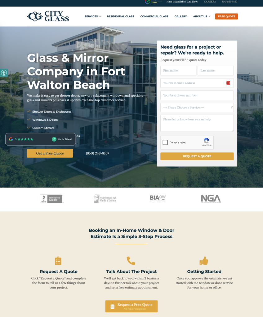 City Glass website redesign after