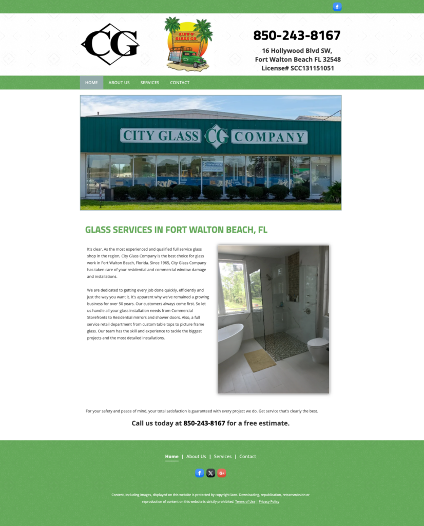 City Glass website before